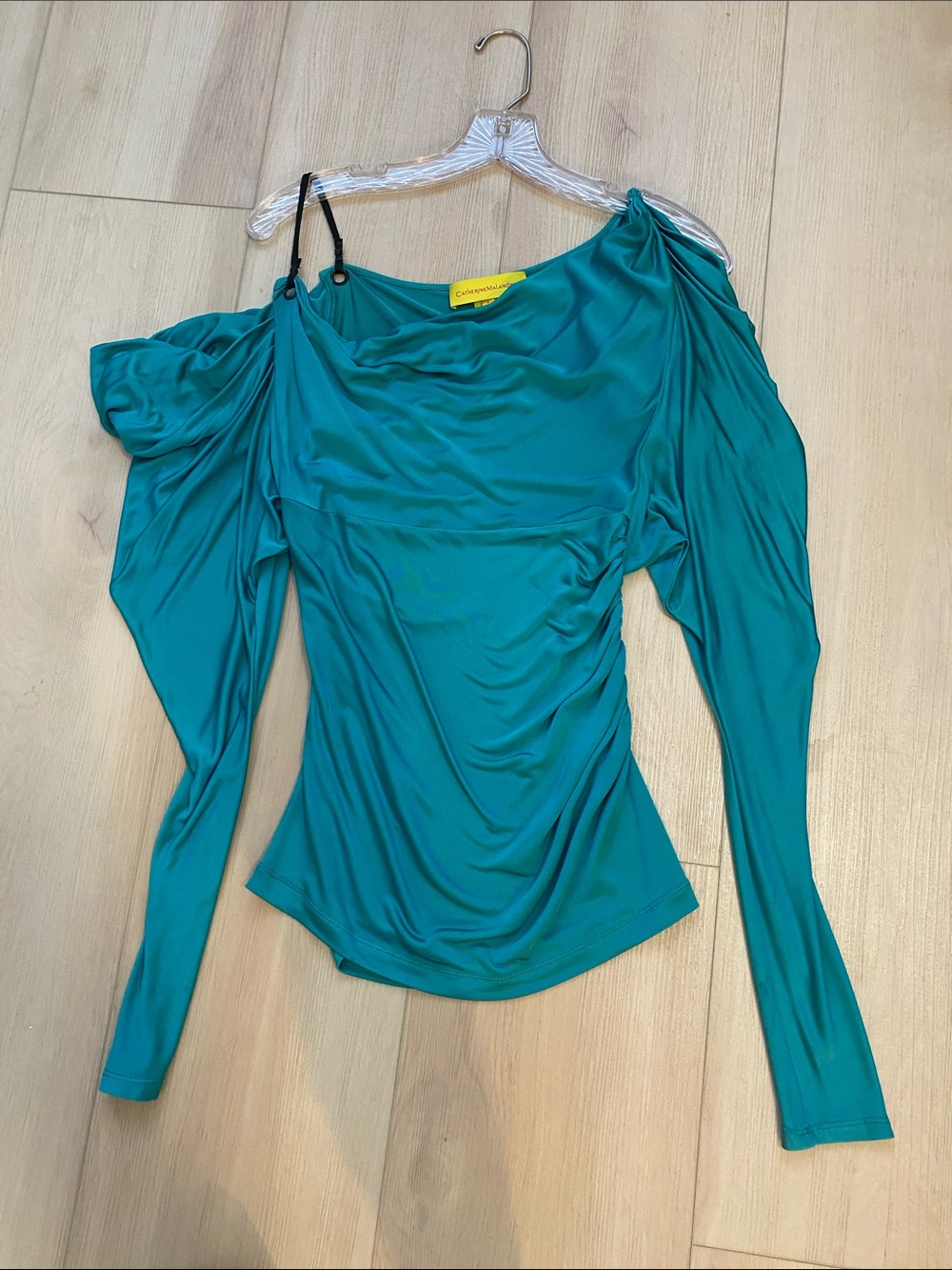Catherine Malandrino Teal Draped Off-Shoulder Long Sleeve Top
